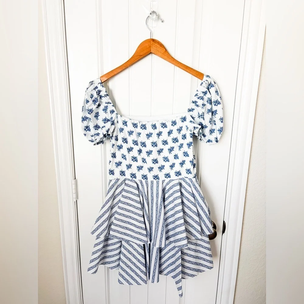 Caroline Constas Louisa Blue Toile Spot Combo Dress Size Medium NWOT - Picture 4 of 4